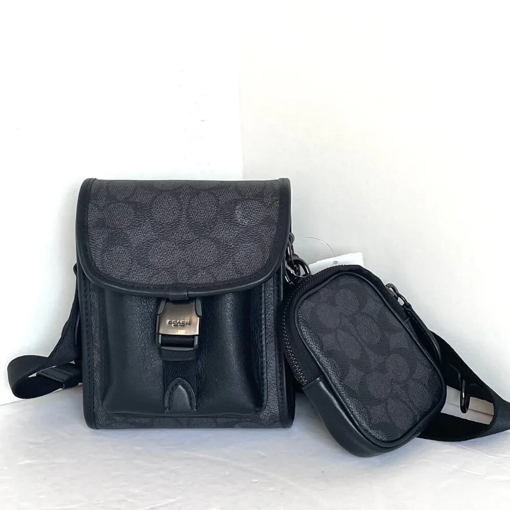 Coach Charter North South Crossbody Black Signature Canvas Hybrid Pouch C2600